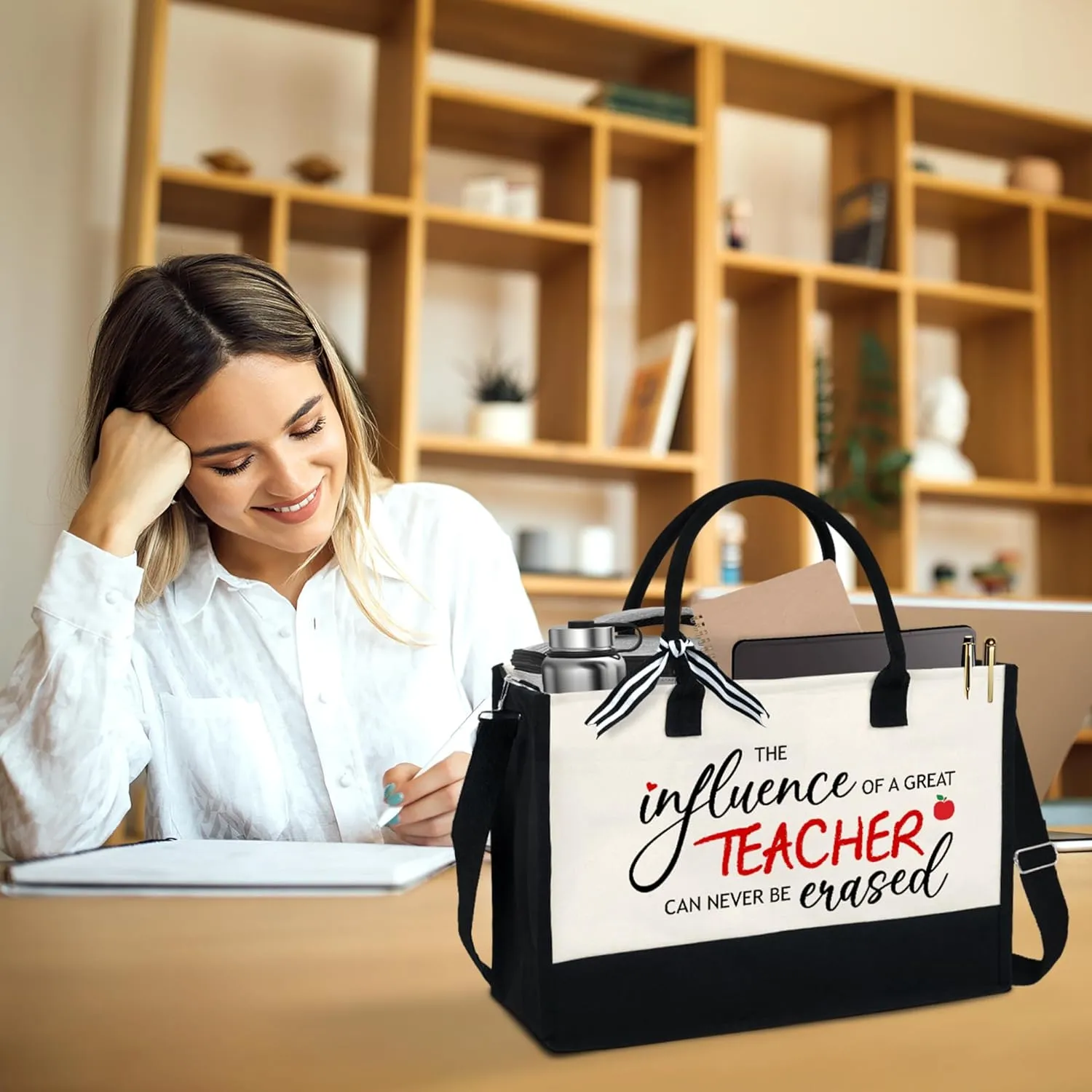 OASSIE Teacher Appreciation Gifts - Canvas Tote Bag 13oz With Zipper - Teacher's Day Birthday Thank You Gifts for Teachers