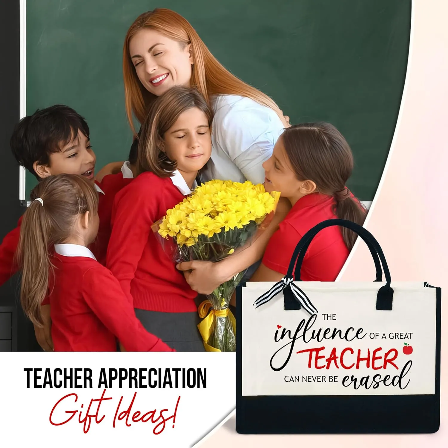 OASSIE Teacher Appreciation Gifts - Canvas Tote Bag 13oz With Zipper - Teacher's Day Birthday Thank You Gifts for Teachers