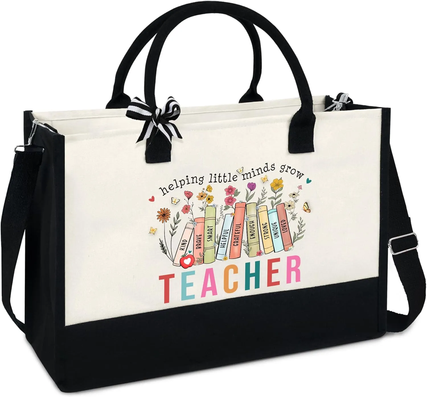 OASSIE Teacher Appreciation Gifts - Canvas Tote Bag 13oz With Zipper - Teacher's Day Birthday Thank You Gifts for Teachers