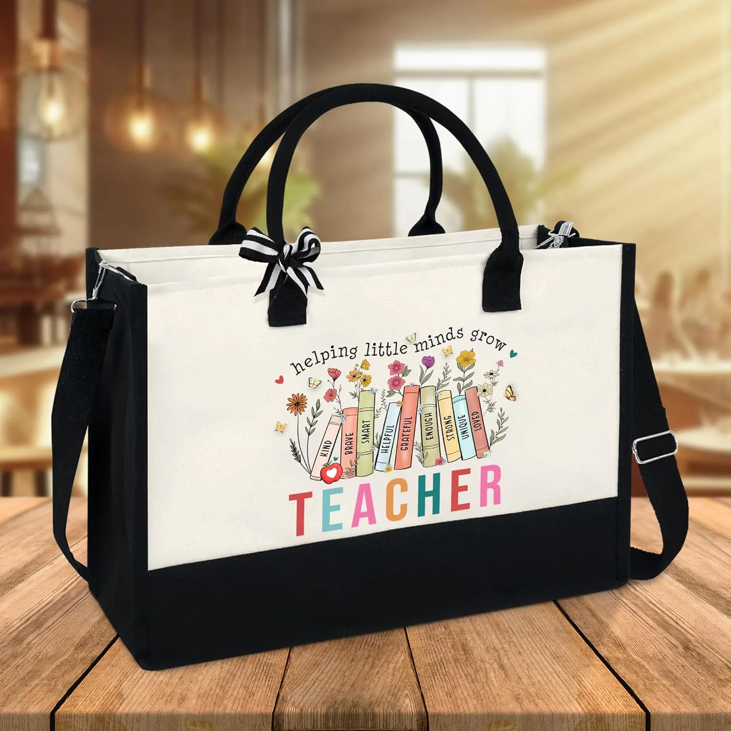 OASSIE Teacher Appreciation Gifts - Canvas Tote Bag 13oz With Zipper - Teacher's Day Birthday Thank You Gifts for Teachers