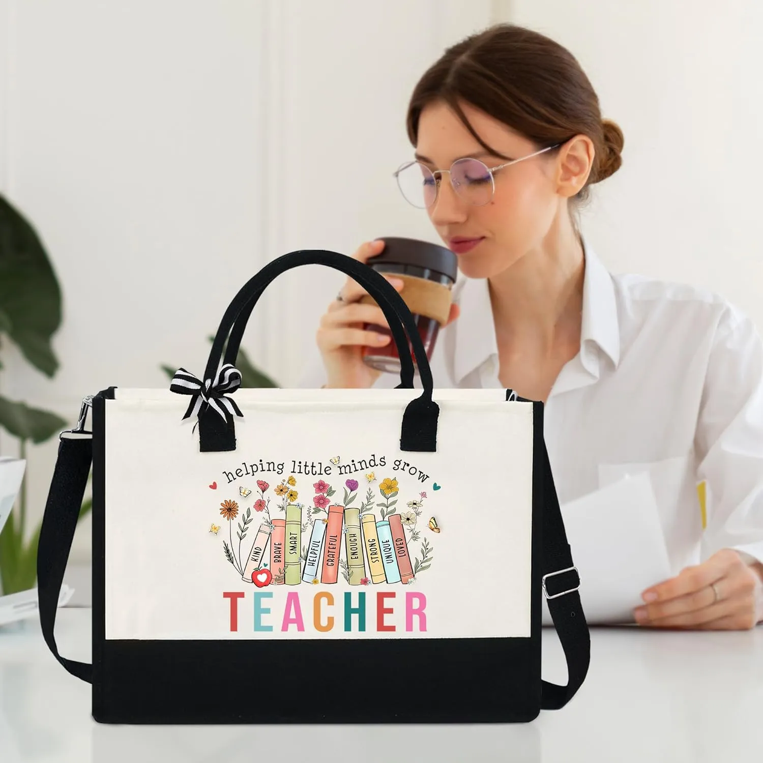 OASSIE Teacher Appreciation Gifts - Canvas Tote Bag 13oz With Zipper - Teacher's Day Birthday Thank You Gifts for Teachers