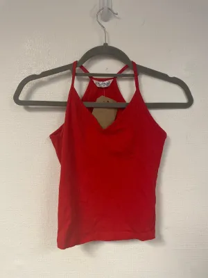 Orange v-neck racer top, Miss Selfridge, Size 4 (Elastane, Cotton)