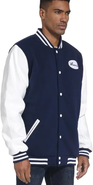 Outfitters Men's Varsity Hooded Reversible Fleece Jacket with Faux Leather Sleeve