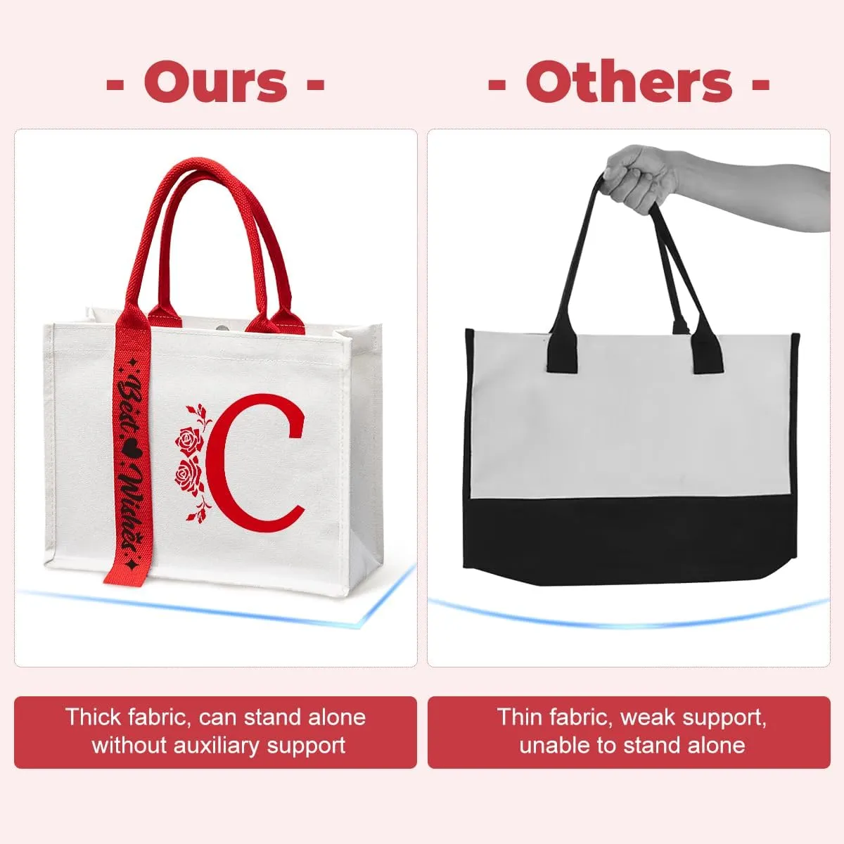 Personalized Initial Ribbon Canvas Tote Bag Gifts for Her Wife Mom Friend Birthdays Weddings