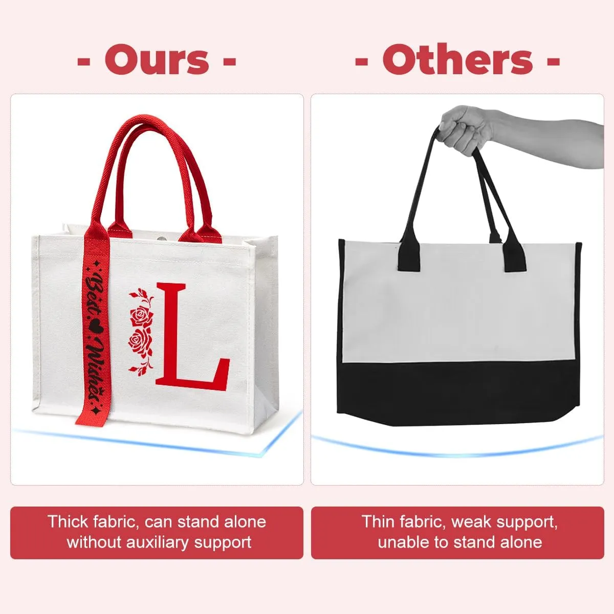 Personalized Initial Ribbon Canvas Tote Bag Gifts for Her Wife Mom Friend Birthdays Weddings