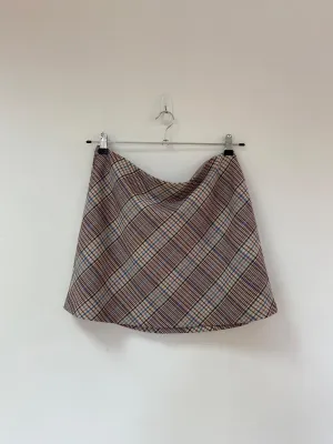 Pink and blue check mini skirt, Miss Selfridge, Size 14, 16 (Polyester, Viscose, Elastane)