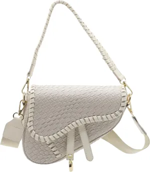 Saddle Crossbody Bag for Women Small Satchel Clutch Woven Croc Look Purse Genuine Leather Handbag