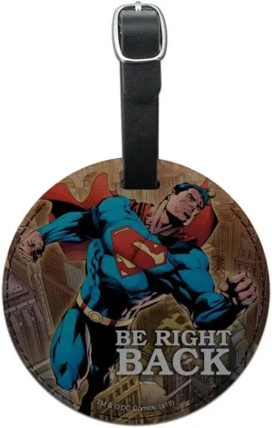Superman Be Right Back Round Leather Luggage Card Suitcase Carry-On ID Tag