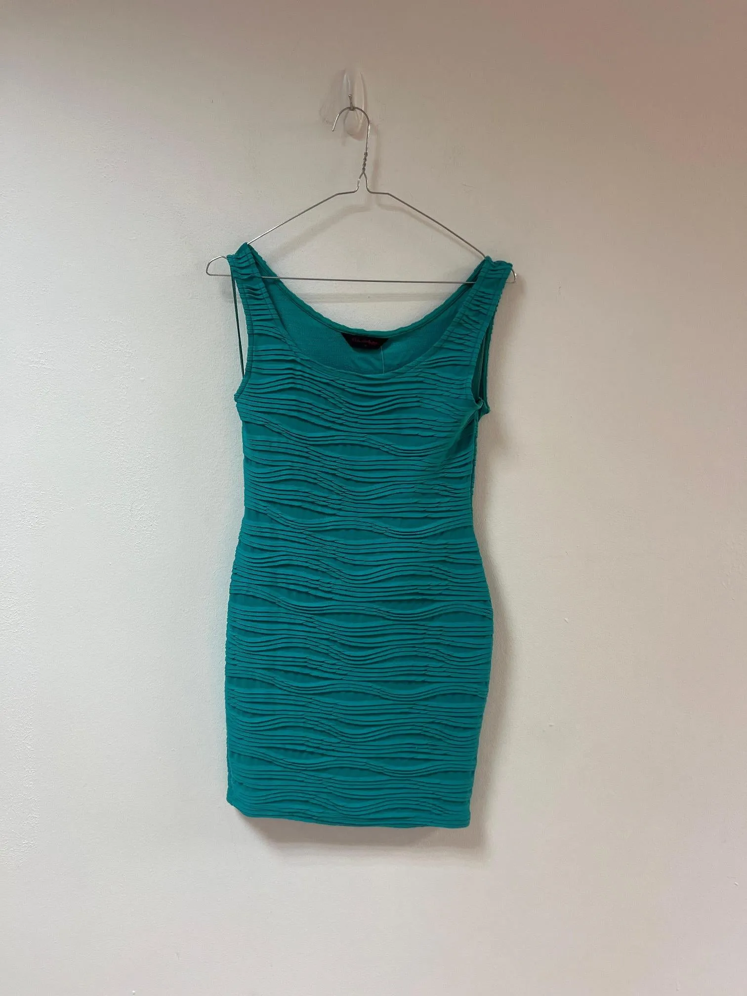 Turquoise ribbed textured scoop neck sleeveless mini bodycon dress, Miss Selfridge, Size 10 (Viscose, Polyester)