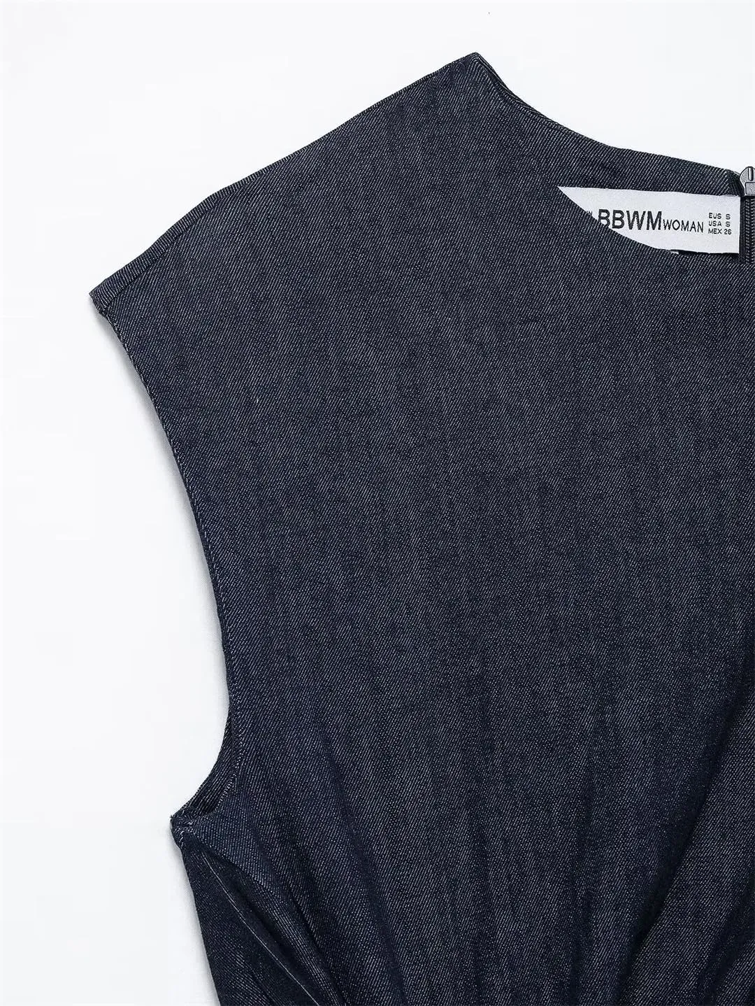 Women's Spring Mid Length Denim Sleeveless Round Neck Hidden Side Zipper Jeans Dress